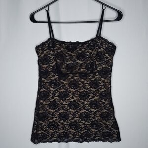 NY Company Intimates Empire Lace Tank Top Camisole Women Medium‎ Nylon Black Y2K
